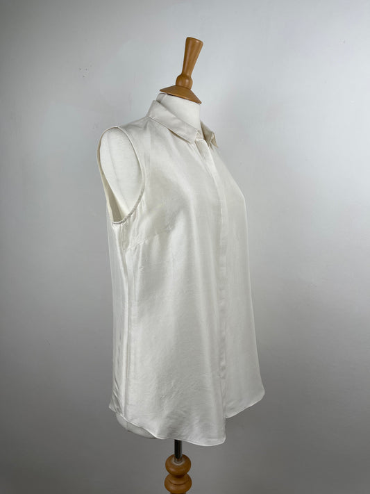 Cream Sleeveless Silk Blouse by Thomas Pink | Size M