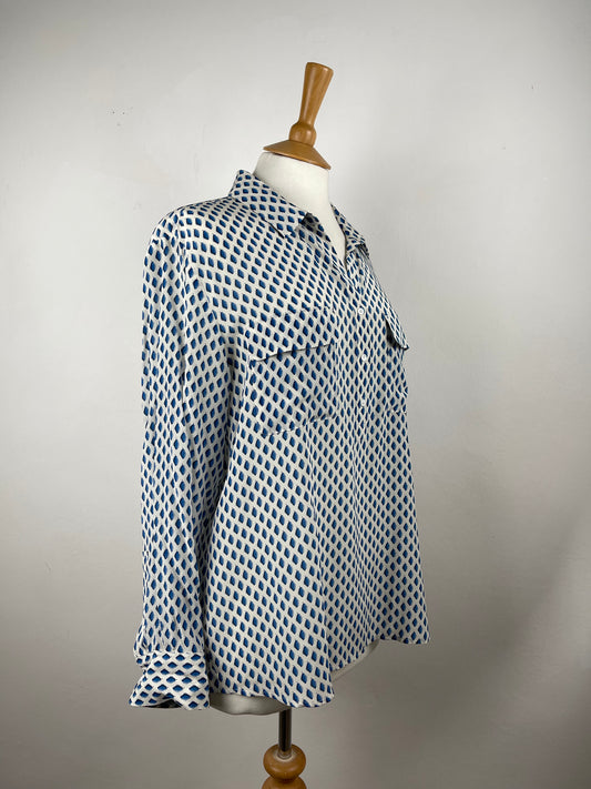 Blue & White Silk Blouse by Gerard Darel | Size L