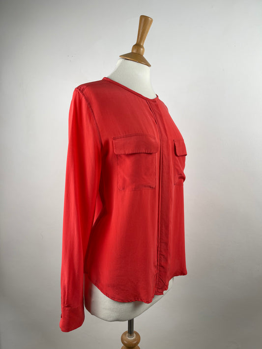 Coral Red Pure Silk Blouse by Equipment | Size M