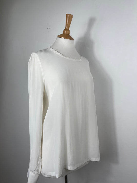 Off White Silk Round Neck Top by Equipment | Size M