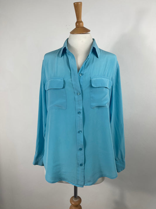 Turquoise Blue Washed Silk Blouse by Equipment | Size S