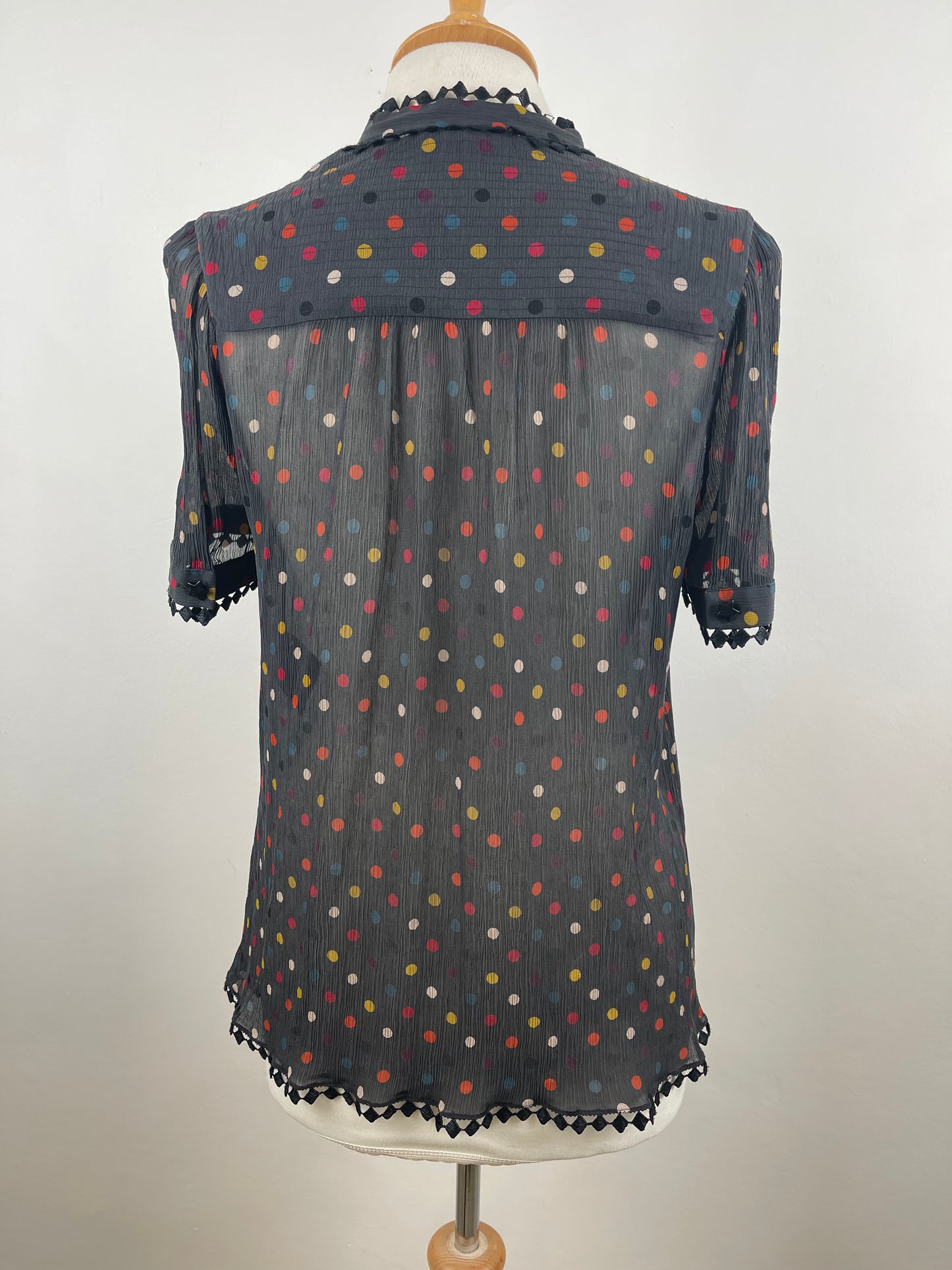 Black Spotty Sheer Blouse by Jaeger London | Size S