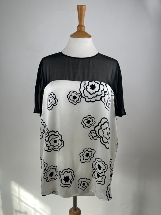 Black & White Silk Satin and Chiffon by Jaeger London | Size L