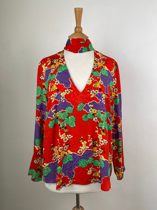 Red,Green & Purple Silk Blouse by Rixo | Size L