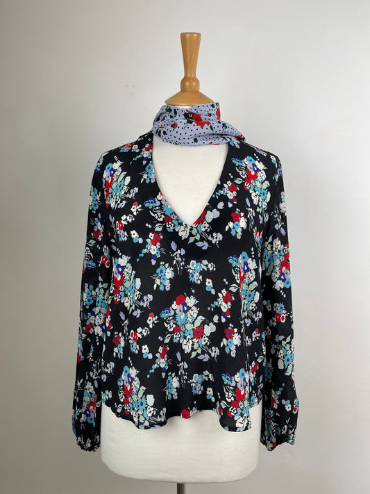 Black Floral Print Silk Blouse by Rixo | Size S