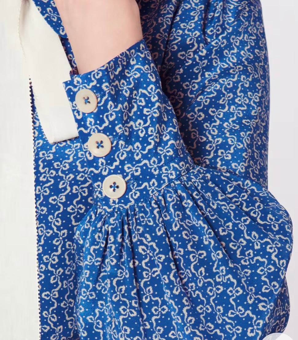 Blue and Cream Silk Blouse by LK Bennett | Size M