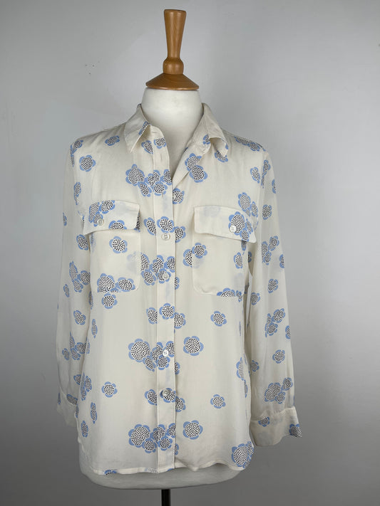 Blue and Cream Silk Blouse by Boden | size M