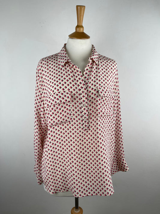 Red and Cream Pure Silk Blouse by Gerard Darel | Size L