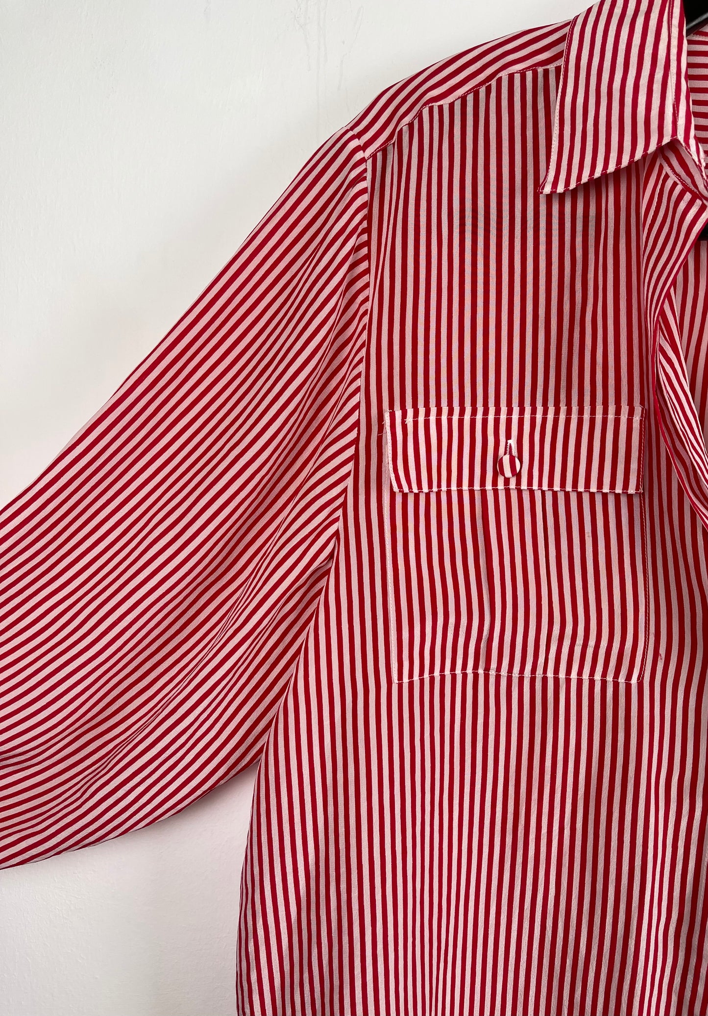 Red and White Stripe Silk Blouse Vintage French | Size L