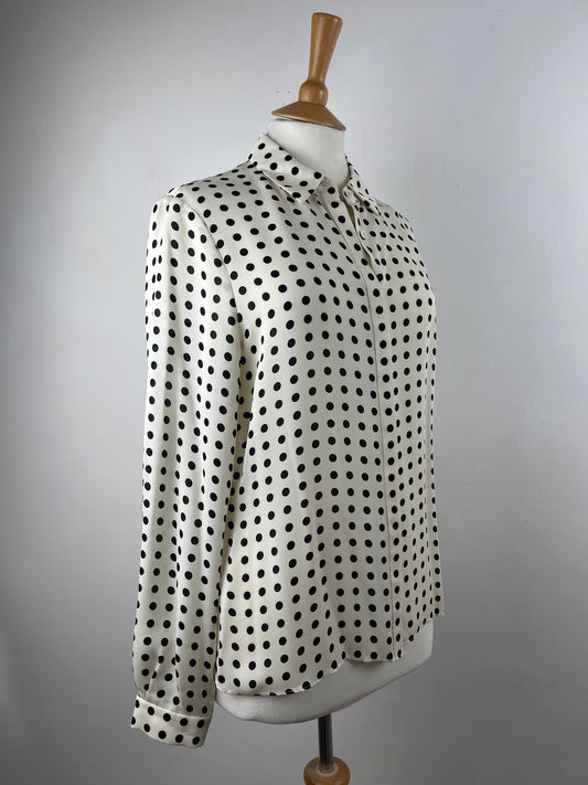 Black and Off White Spotted Silk Blouse by Jaeger London | Size M