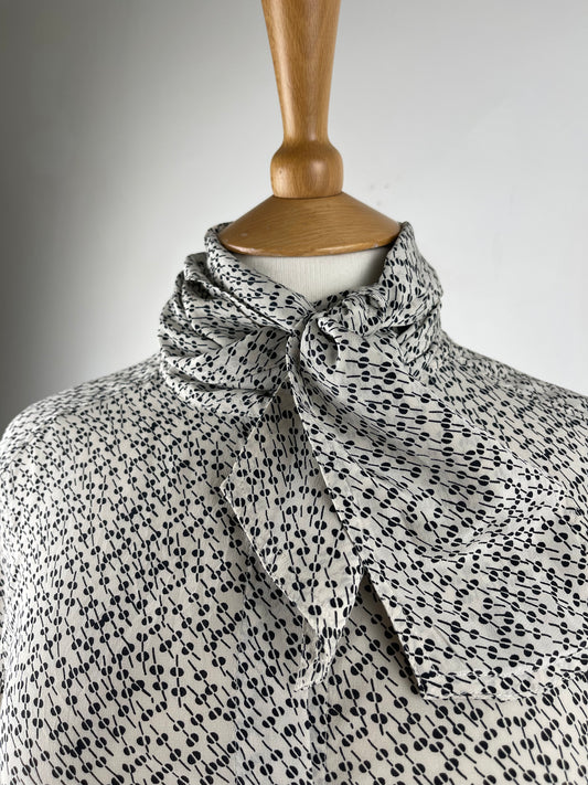 Black and White Pussy Bow Silk Blouse by Jigsaw | Size M
