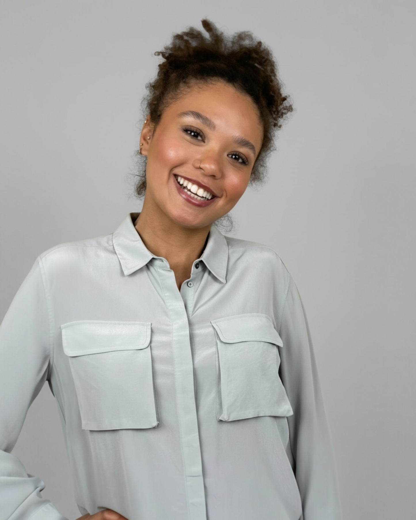 Grey Crepe de Chine Silk Blouse by Whistles | Size M
