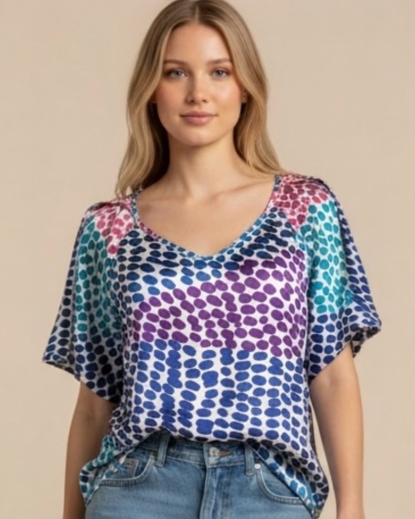 Blue and Pink Spot Blouse by Gerard Darel | M