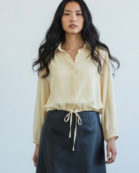 Buttermilk Sheer Crepe Silk Blouse by Fioretti Size M