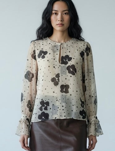 Cream and Brown Silk Blouse by See Chloe | Size M