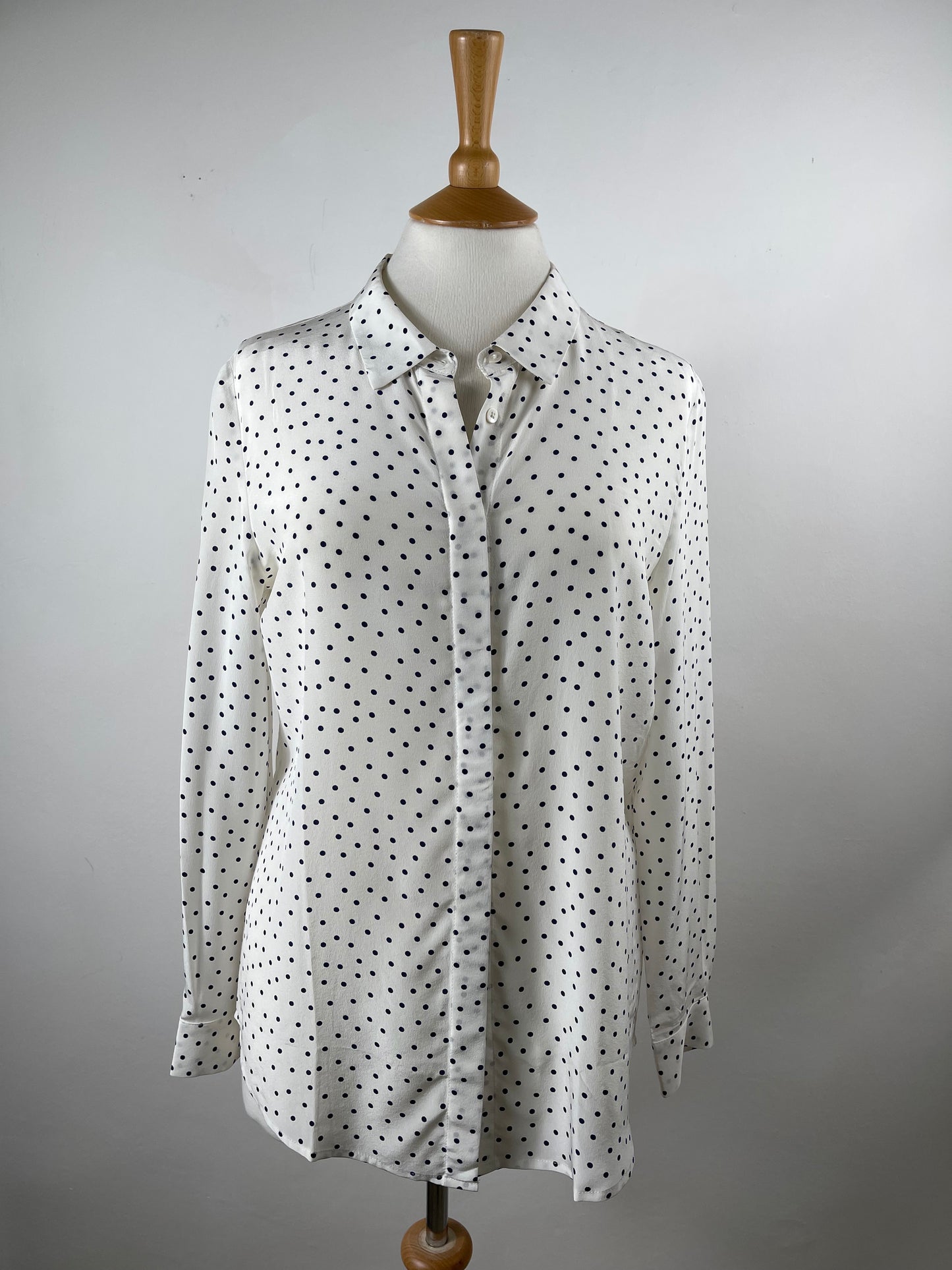 Black & White Polka Dot Silk Blouse by Pure | Size S
