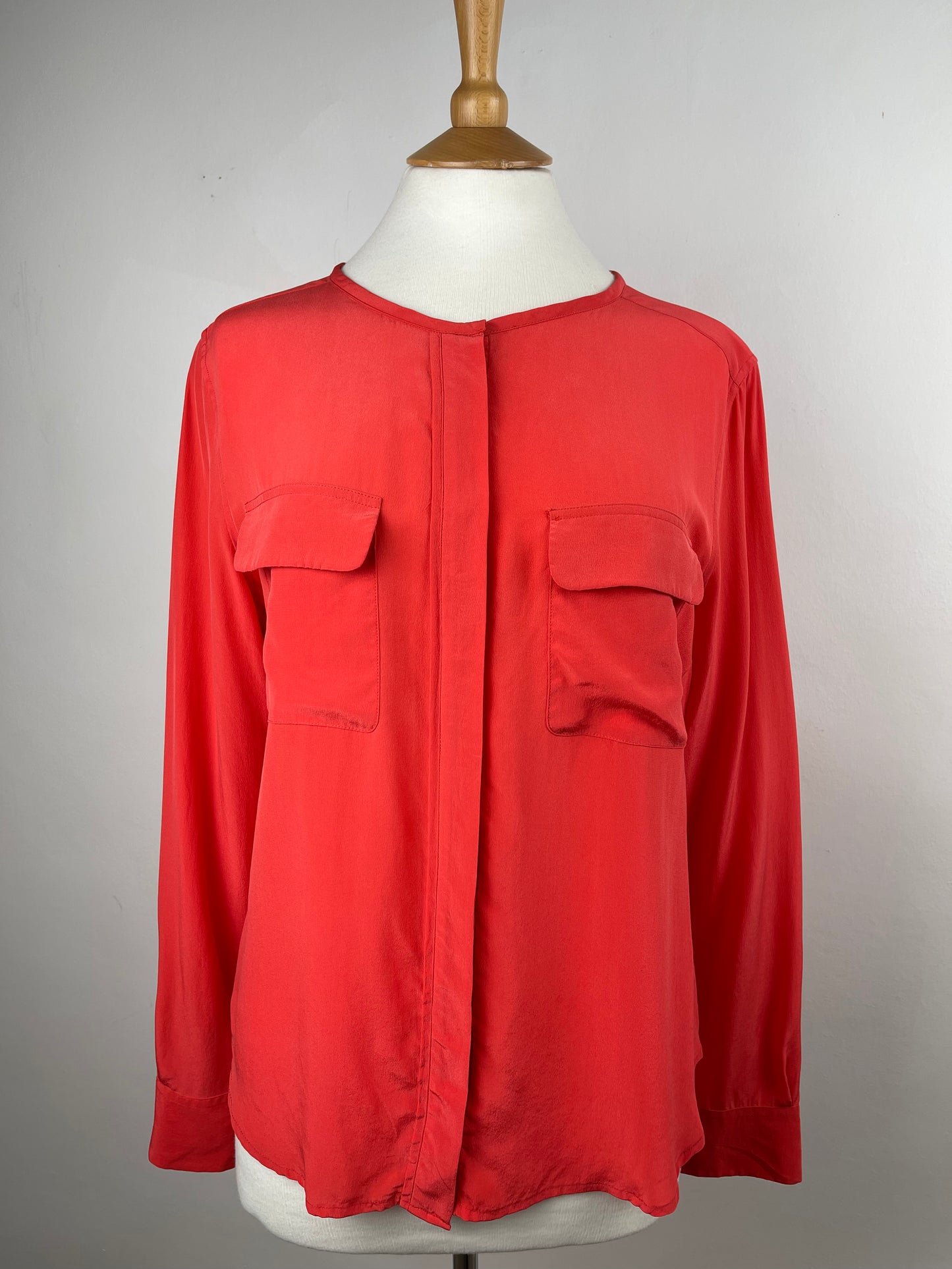 Coral Red Pure Silk Blouse by Equipment | Size M