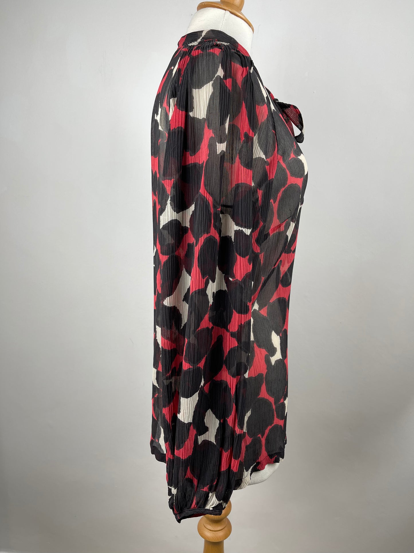 Red and Black Sheer Chiffon Silk Blouse by Jaeger London | Size M