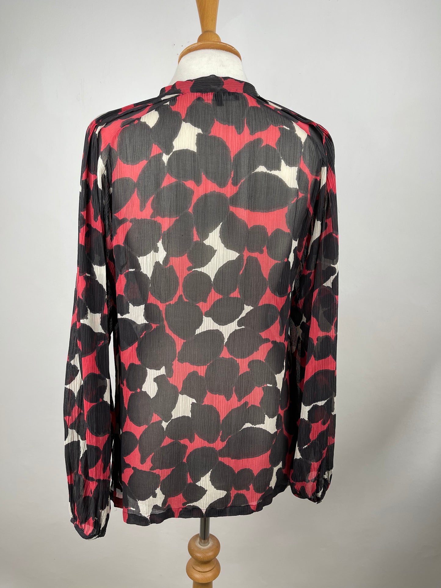 Red and Black Sheer Chiffon Silk Blouse by Jaeger London | Size M