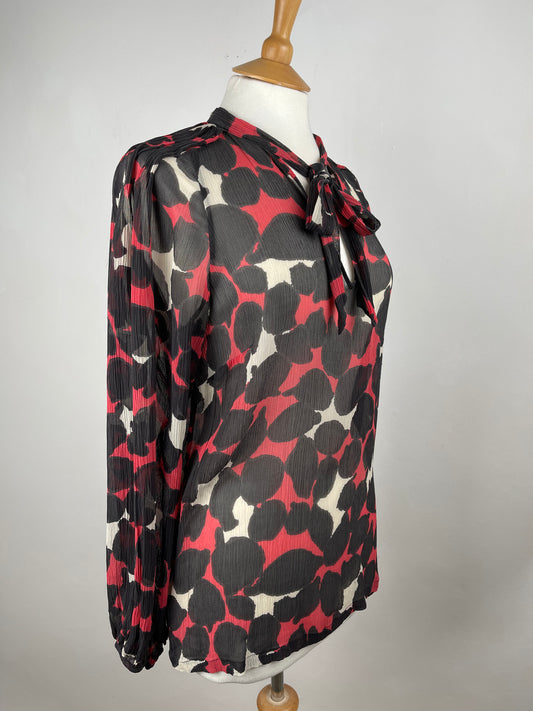 Red & Black Chiffon Silk Blouse by Jaeger London | Size M