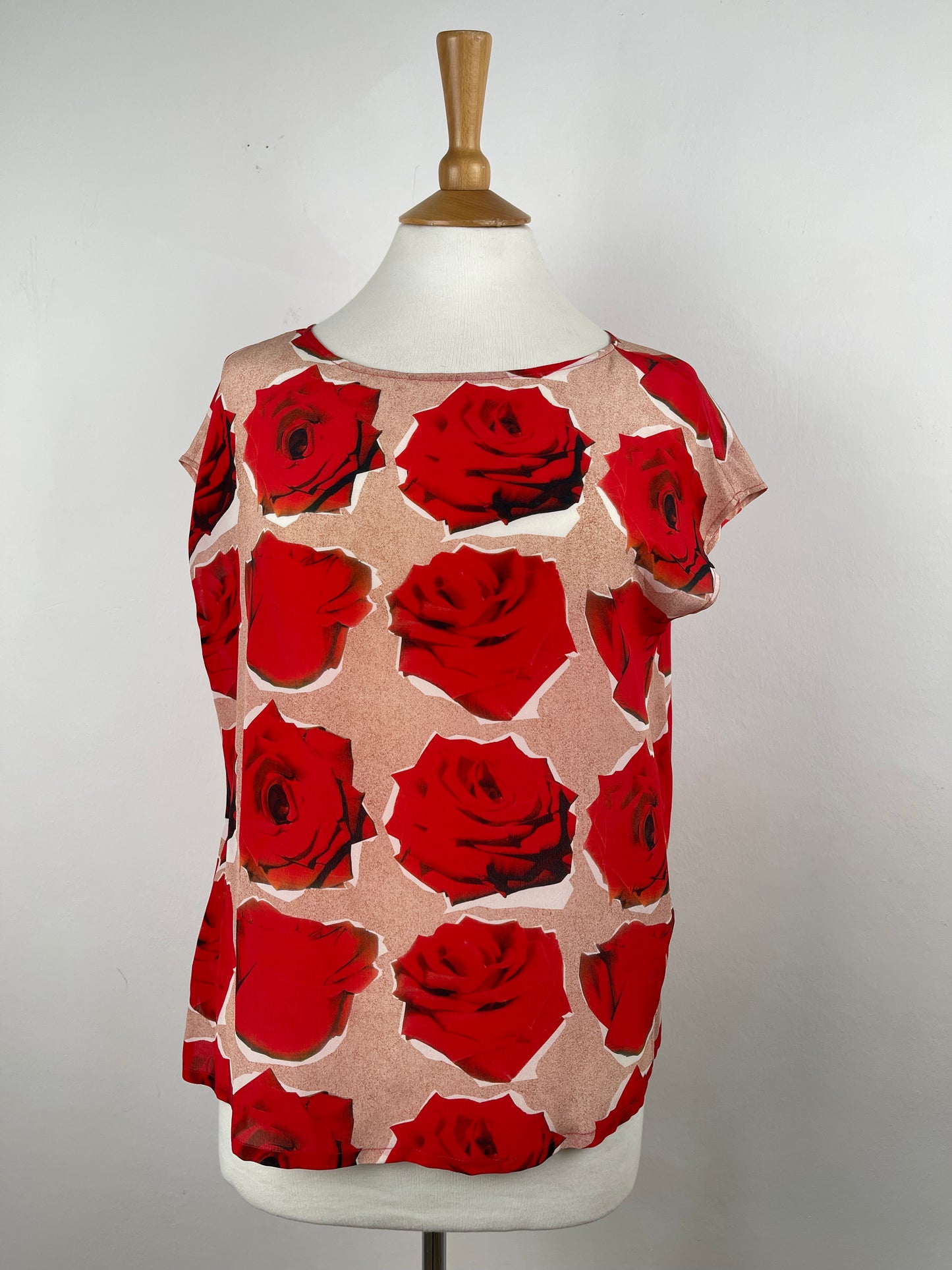 Red & White Rose Print Silk Top by Paul Smith | Size M