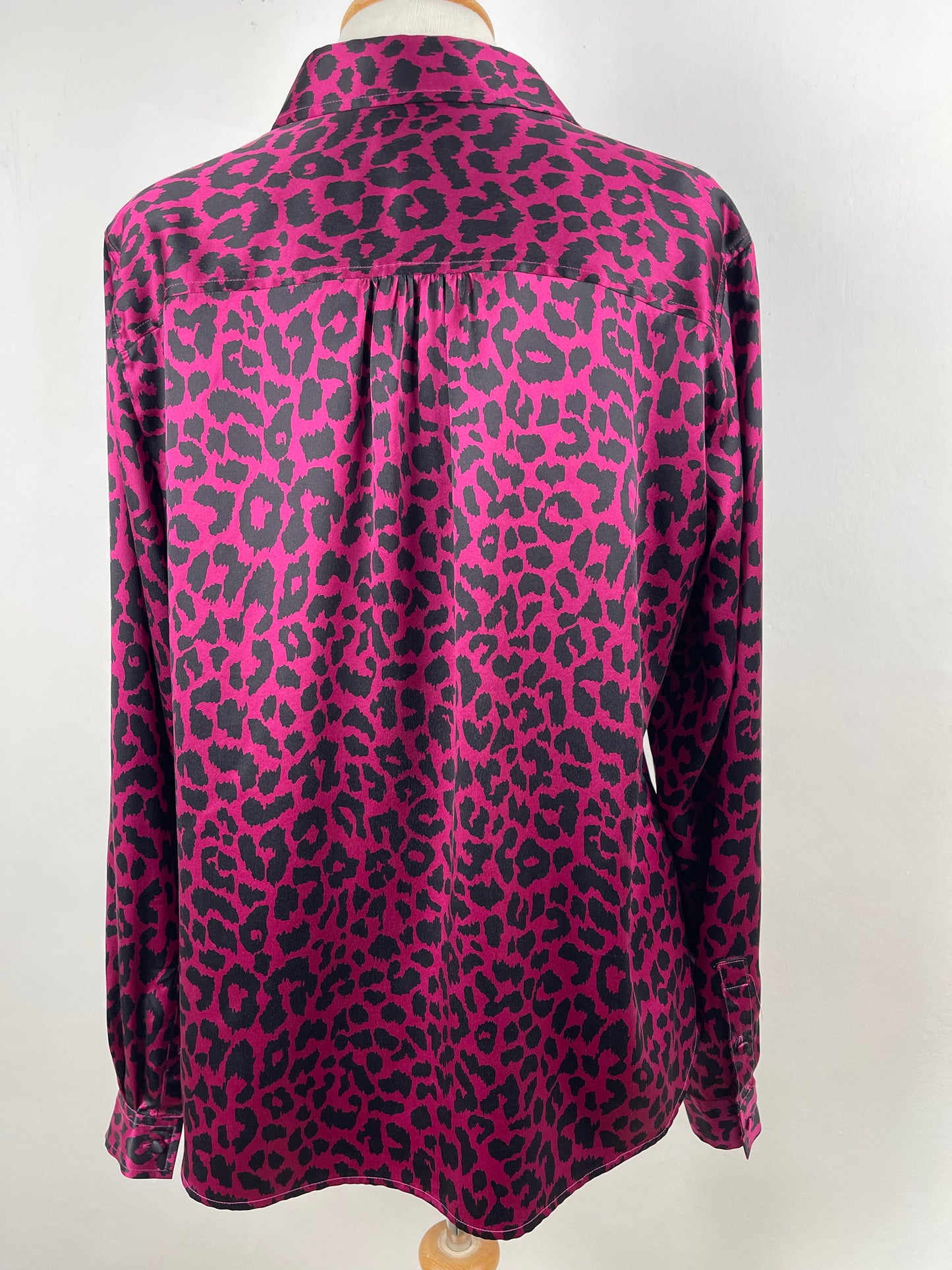 Cerise Pink & Black Satin Silk Blouse by Jaeger | Size M