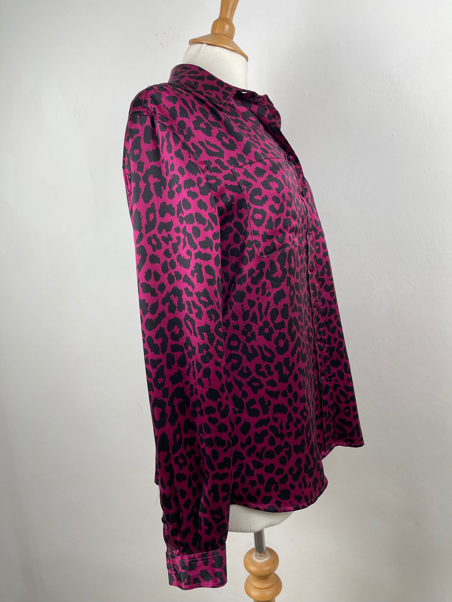 Cerise Pink & Black Satin Silk Blouse by Jaeger | Size M