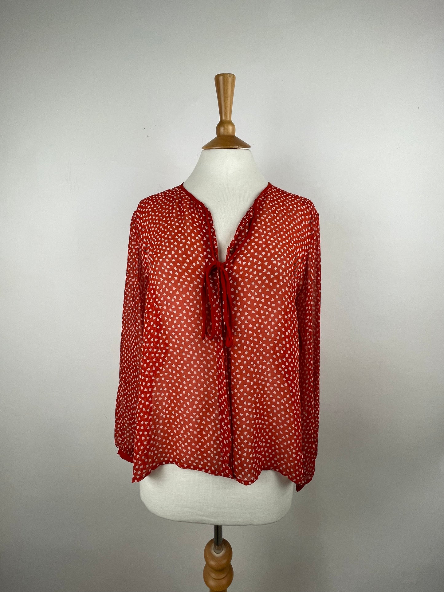 Red & White Sheer Silk Top by Whistles | Size M