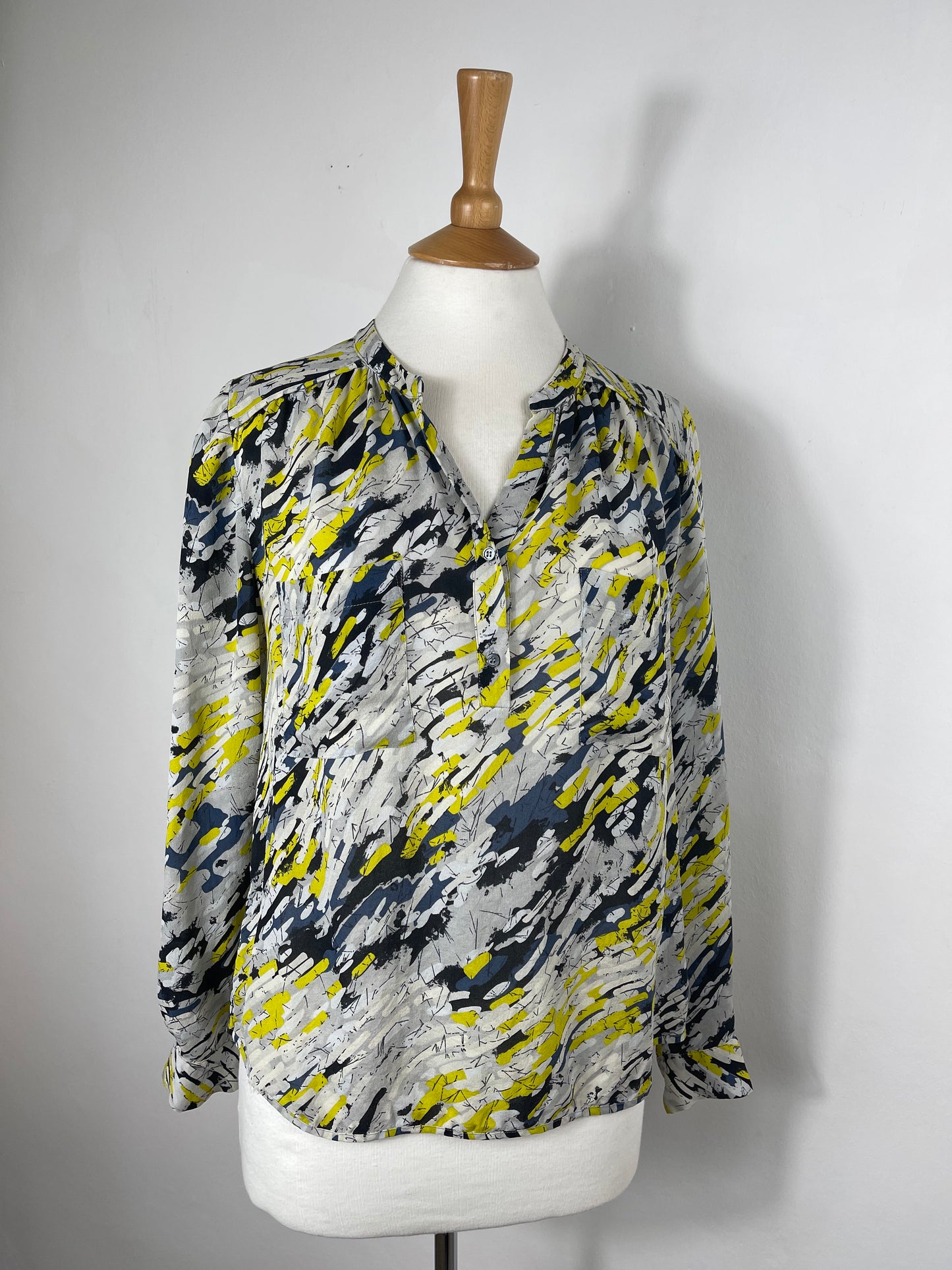 Blue, Grey, Yellow Abstract Print Blouse by Whistles | Size S/M