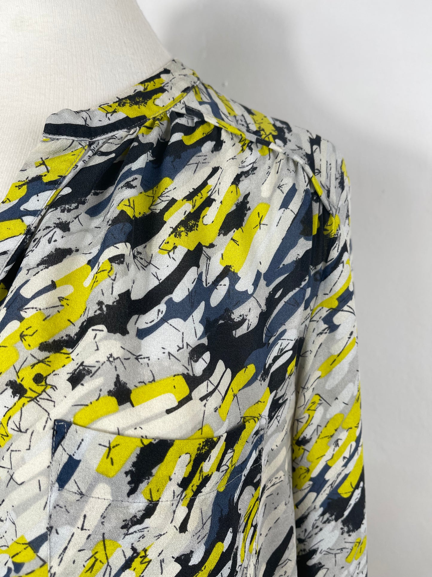 Blue, Grey, Yellow Abstract Print Blouse by Whistles | Size S/M