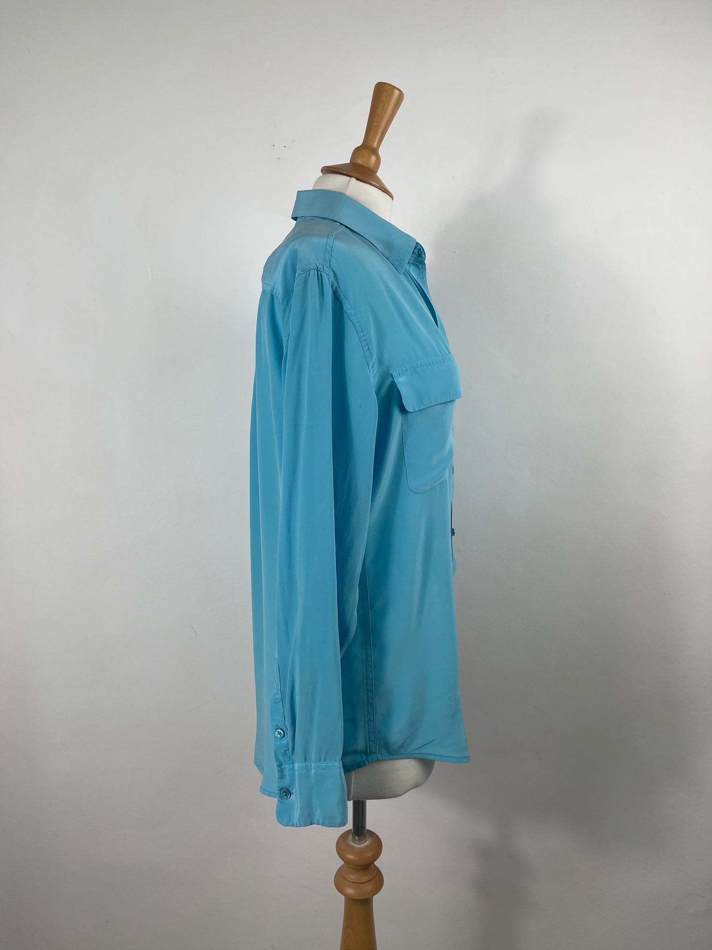 Turquoise Blue Washed Silk Blouse by Equipment | Size S
