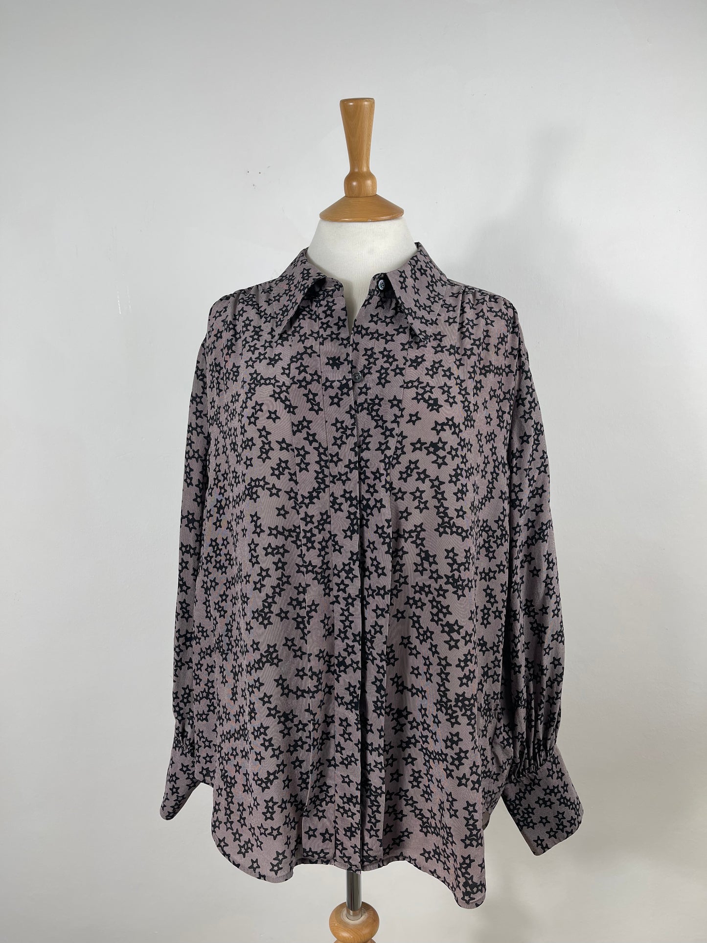 Mushroom Grey Star Print Silk Blouse by Equipment | Size L