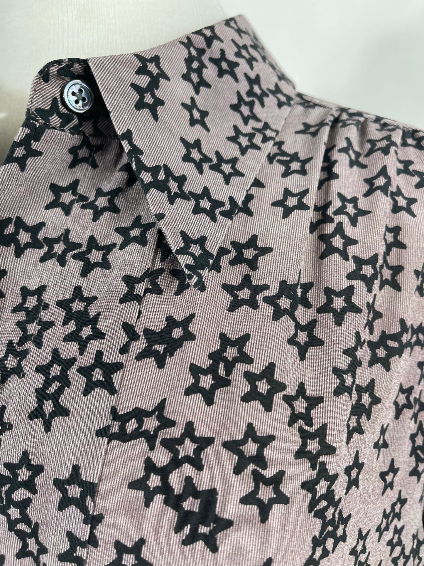Mushroom Grey Star Print Silk Blouse by Equipment | Size L