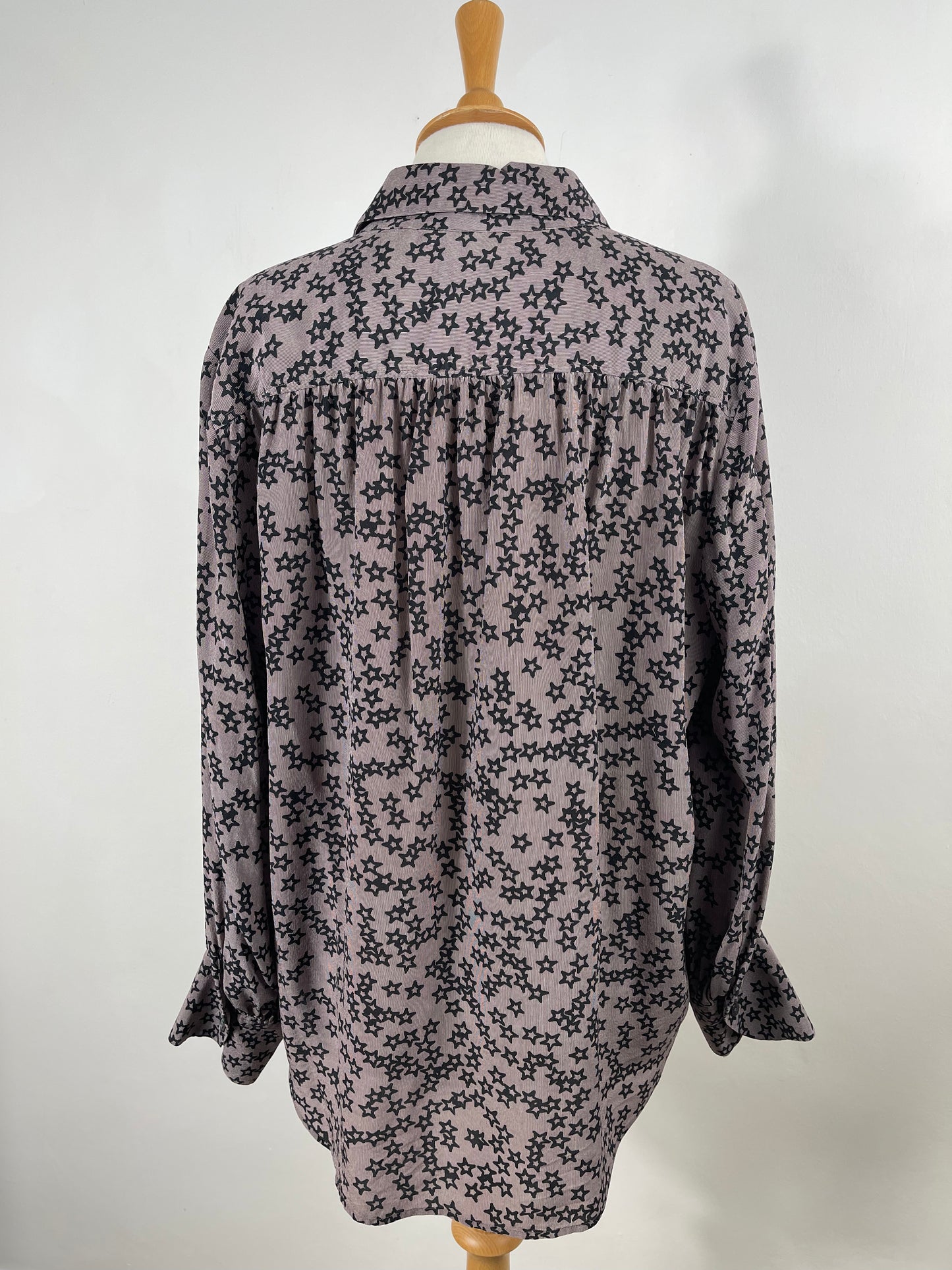 Mushroom Grey Star Print Silk Blouse by Equipment | Size L