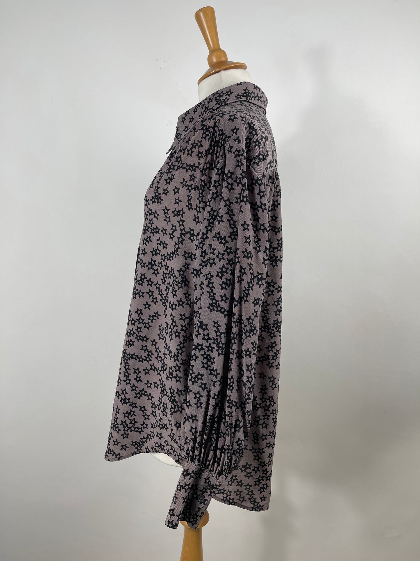 Mushroom Grey Star Print Silk Blouse by Equipment | Size L