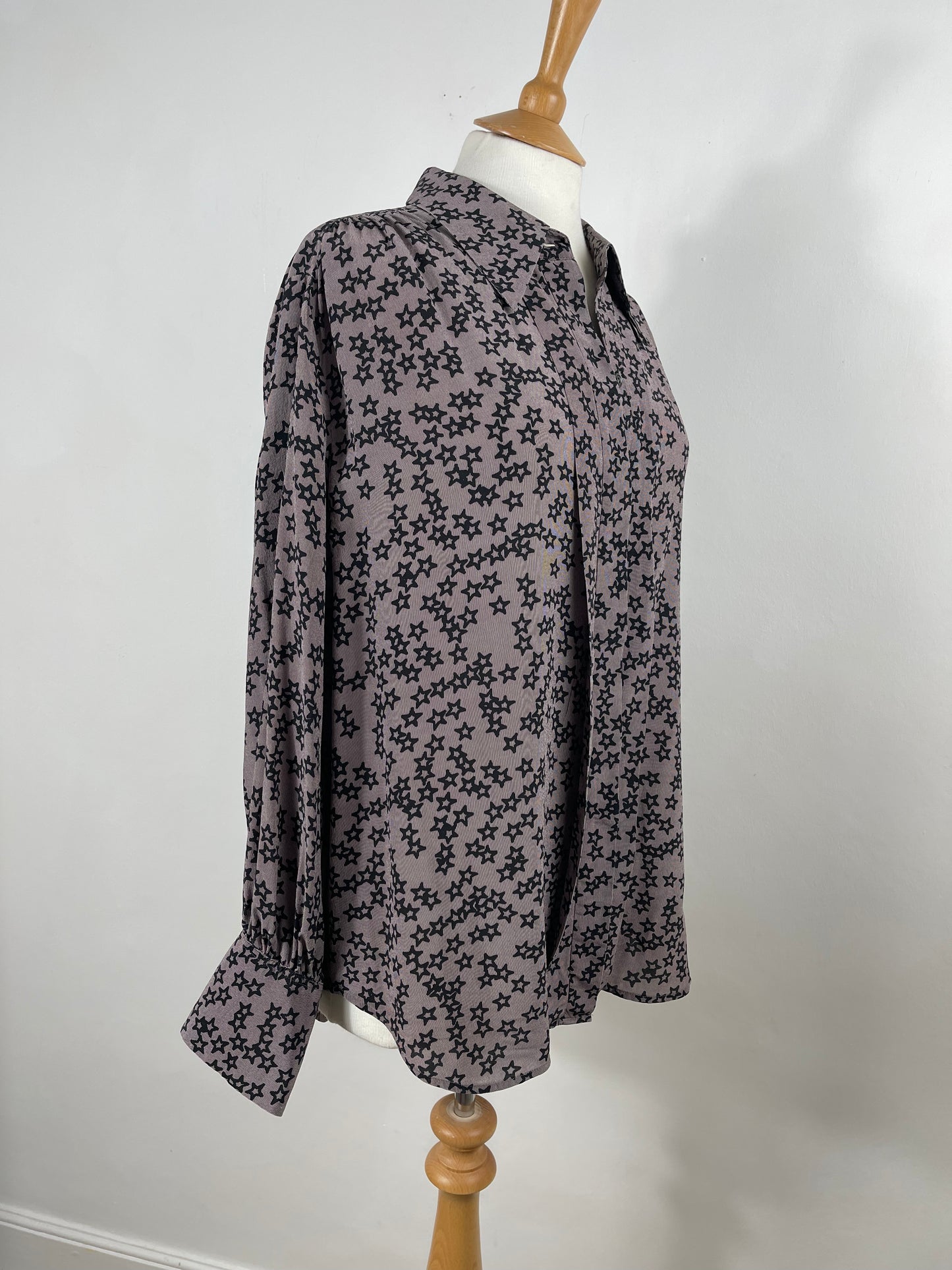 Mushroom Grey Star Print Silk Blouse by Equipment | Size L