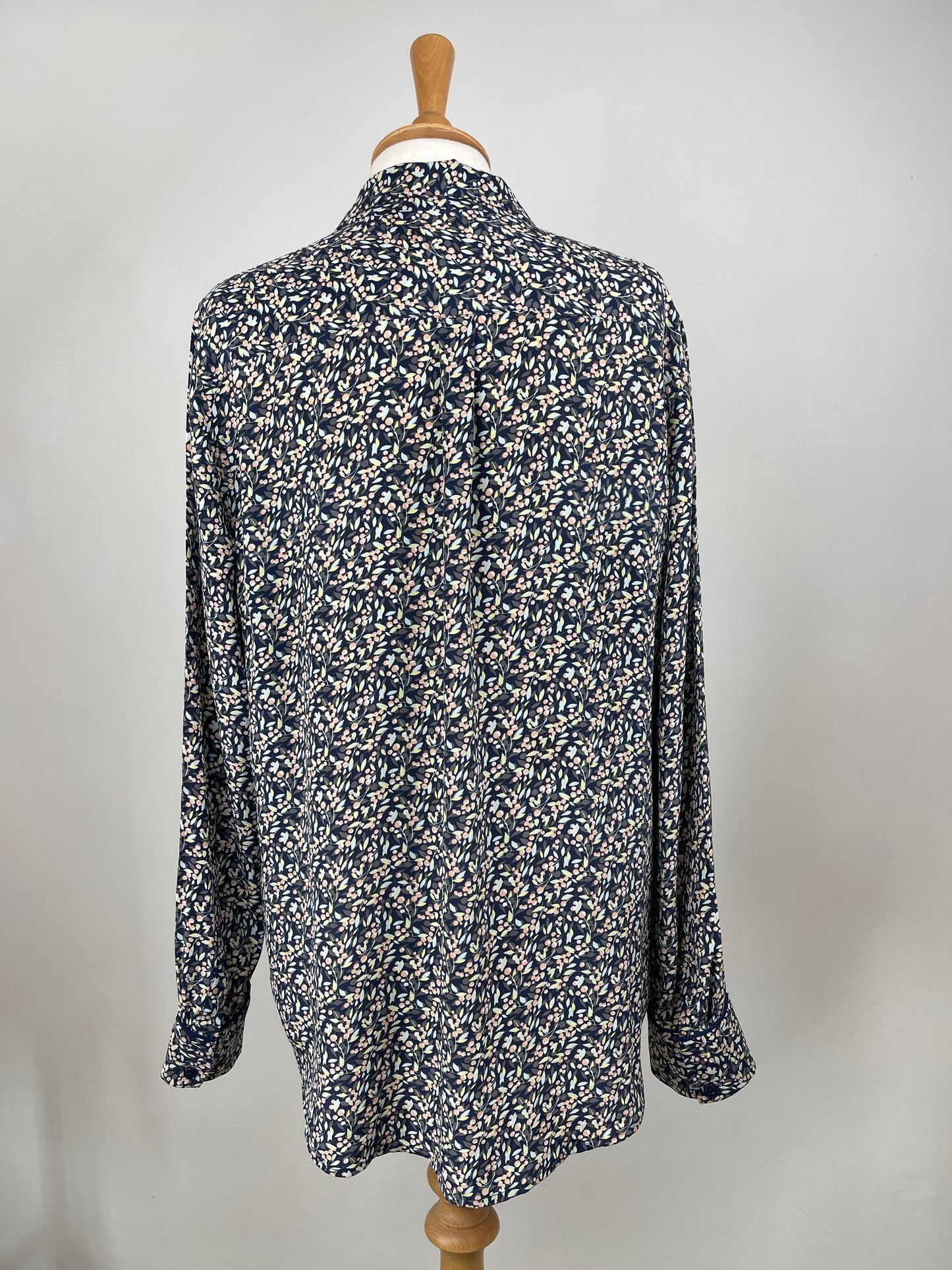 Navy, Pink & Green Ditsy Print Silk Blouse by Equipment | Size L