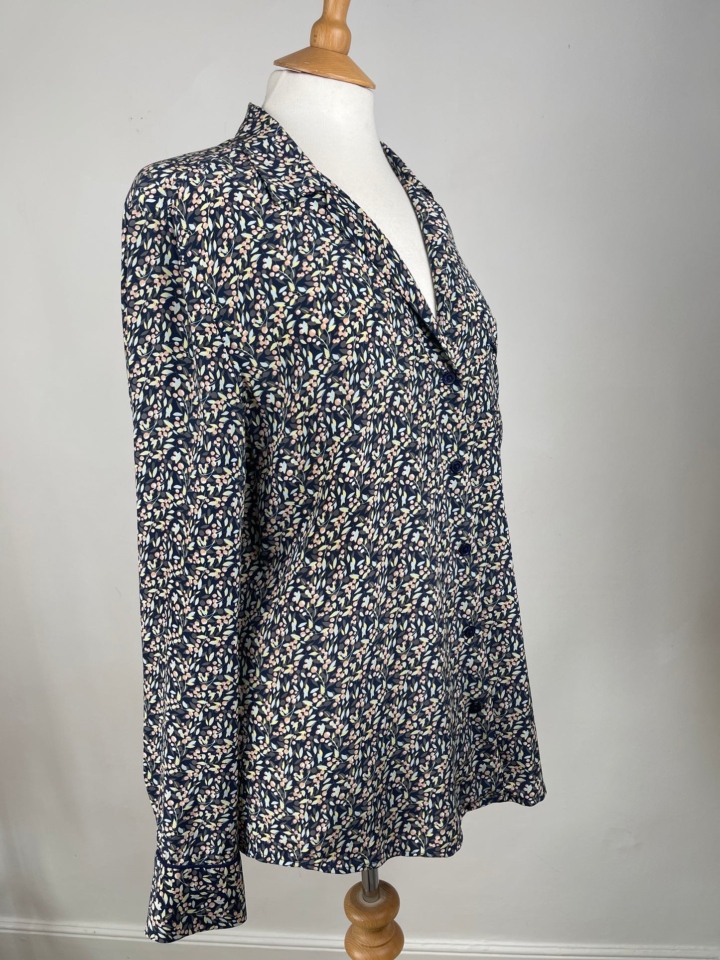 Navy, Pink & Green Ditsy Print Silk Blouse by Equipment | Size L