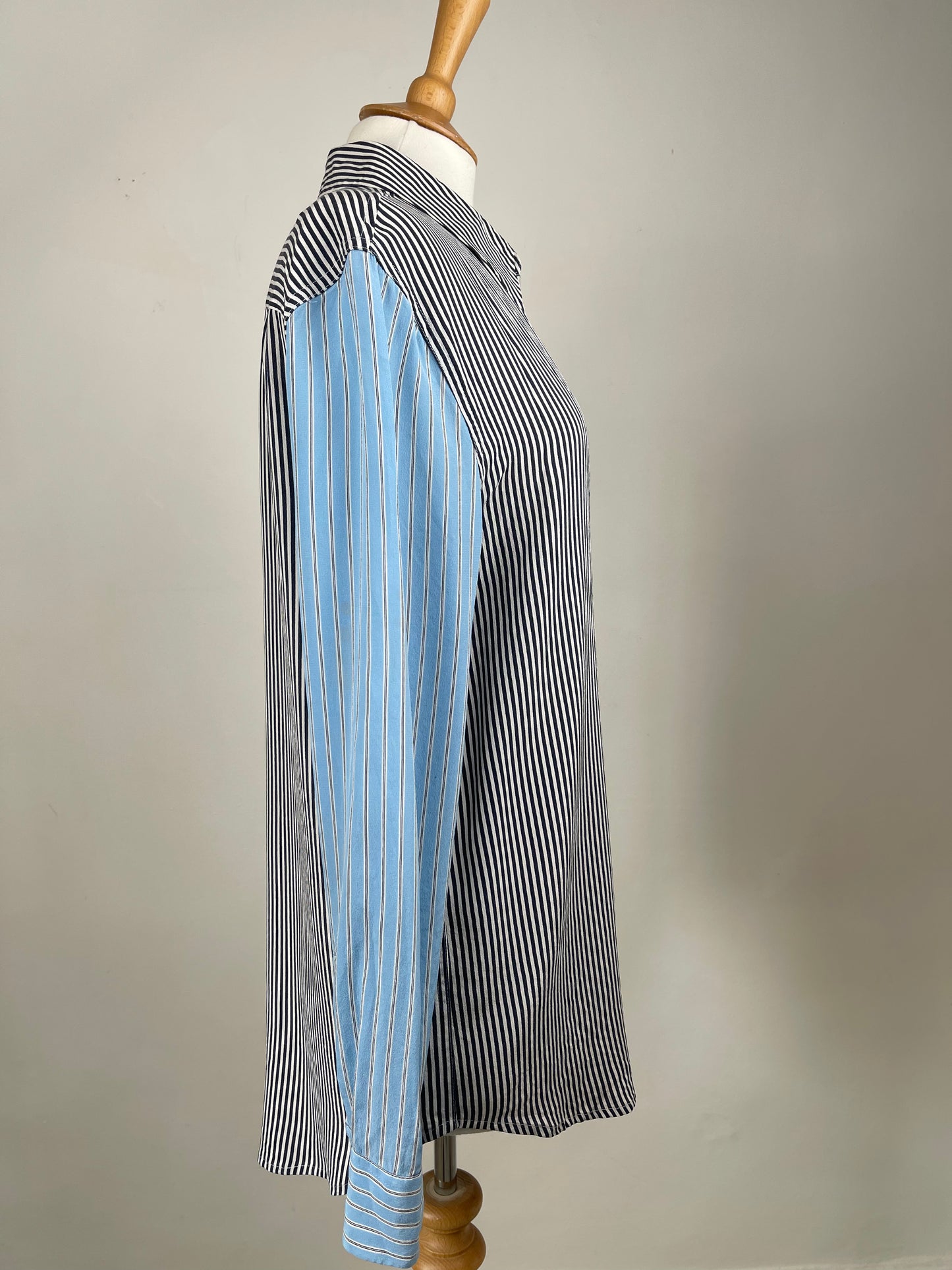 Mis-matched Blue Stripe Silk Blouse by Equipment | Size S