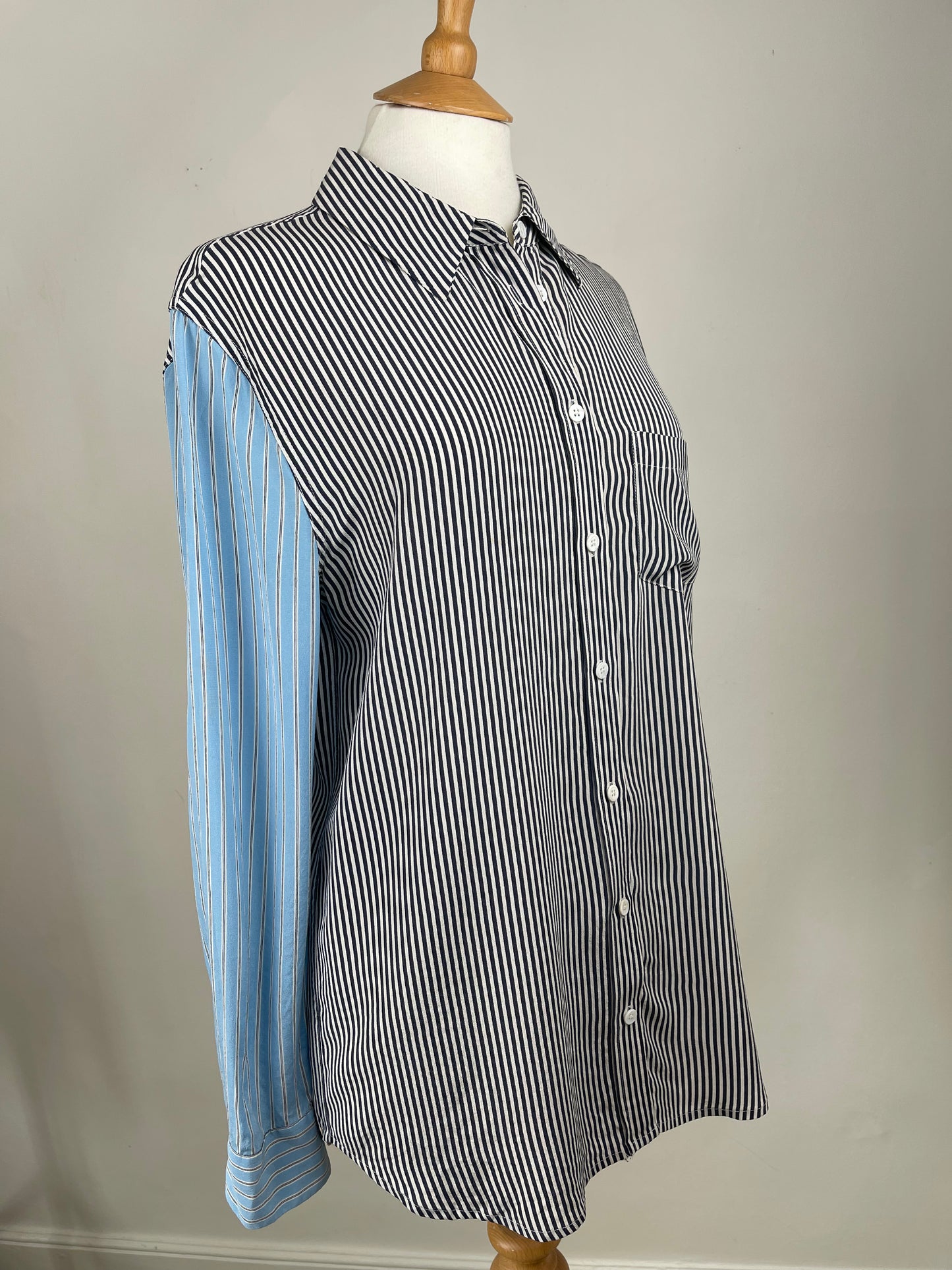 Mis-matched Blue Stripe Silk Blouse by Equipment | Size S