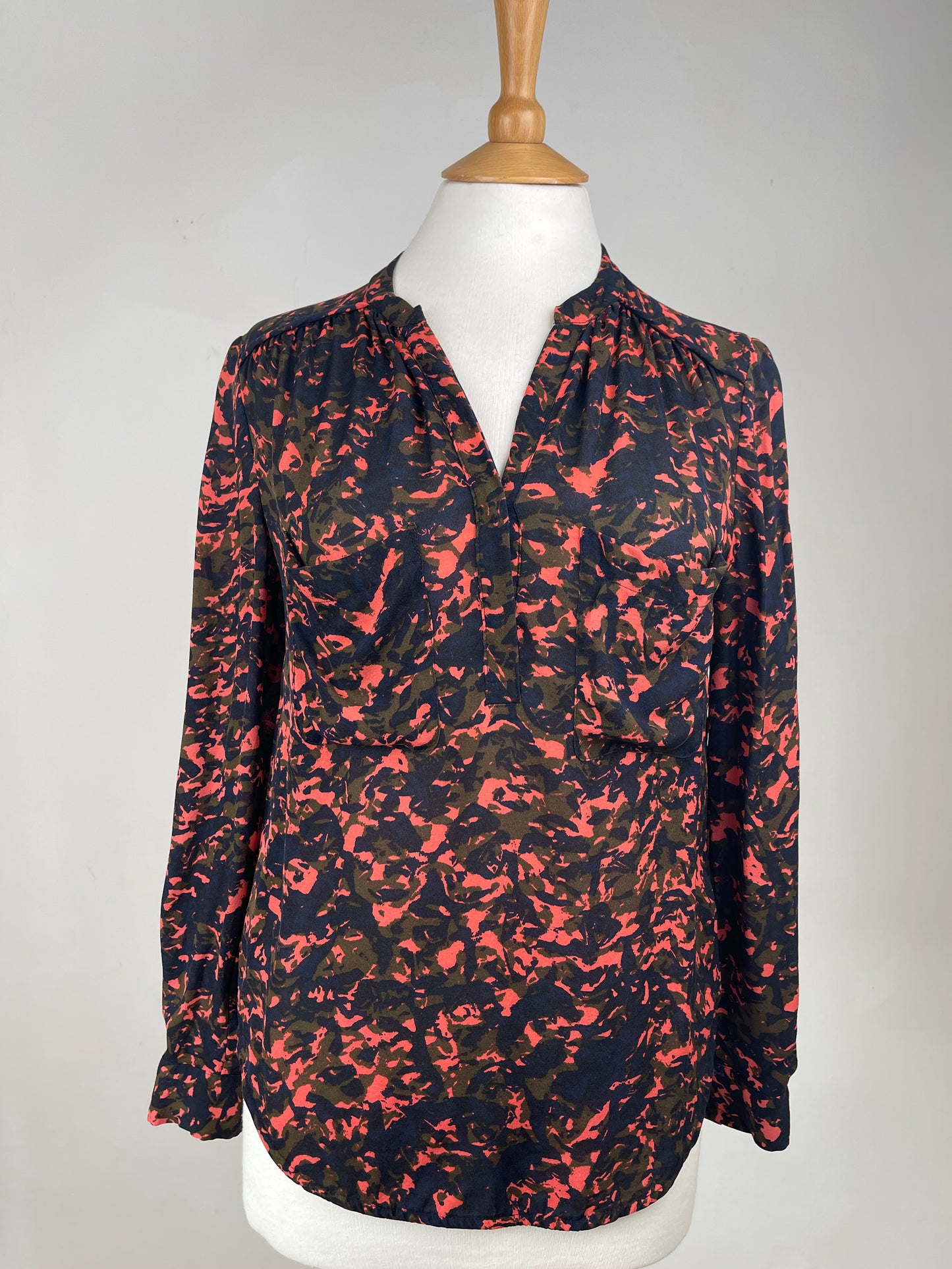 Orange, Navy and Khaki Silk Blouse by Whistles | Size S