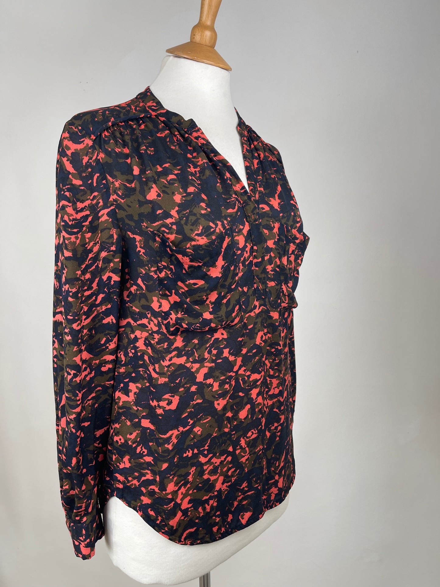 Orange, Navy and Khaki Silk Blouse by Whistles | Size S