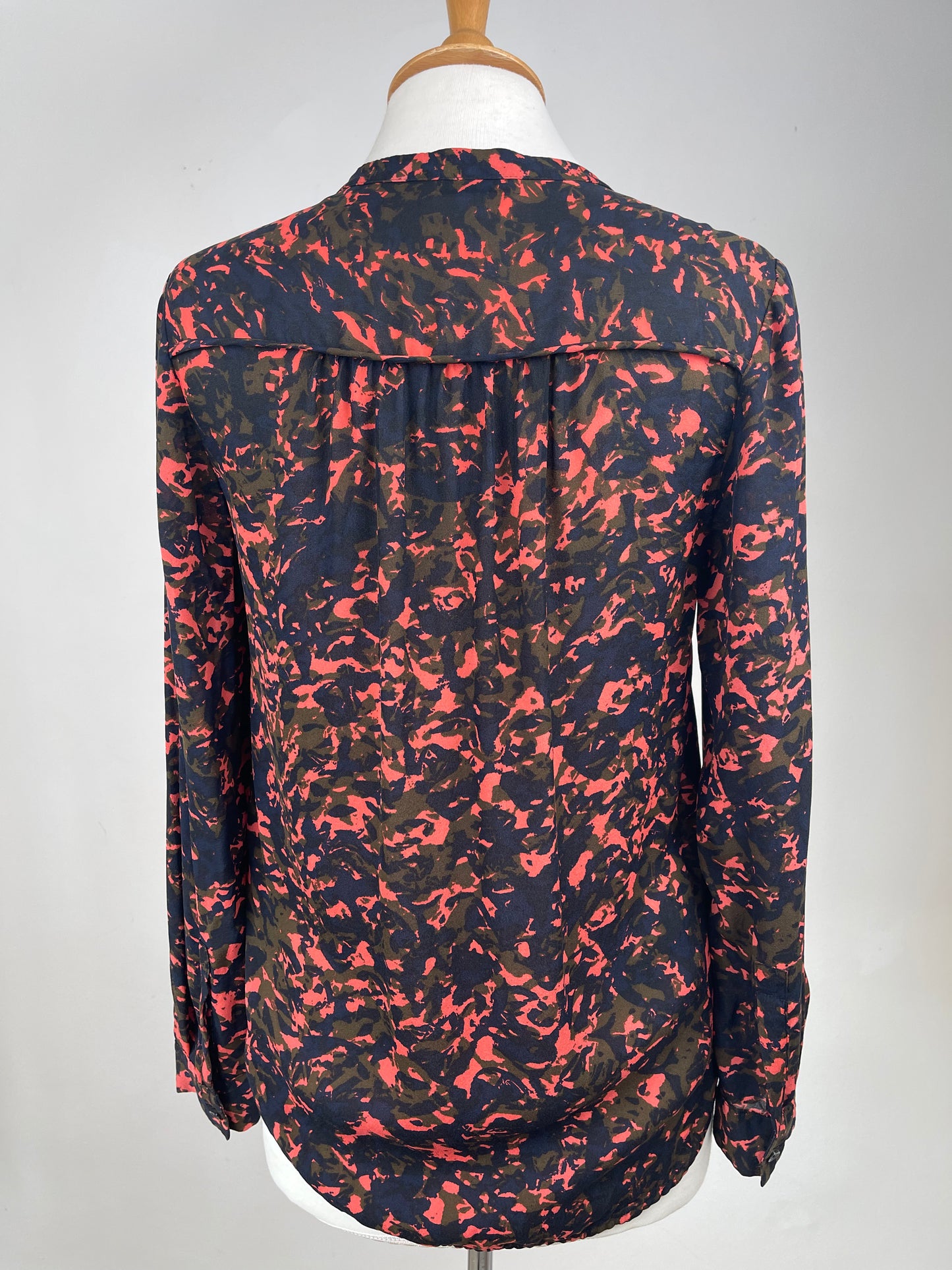 Orange, Navy and Khaki Silk Blouse by Whistles | Size S
