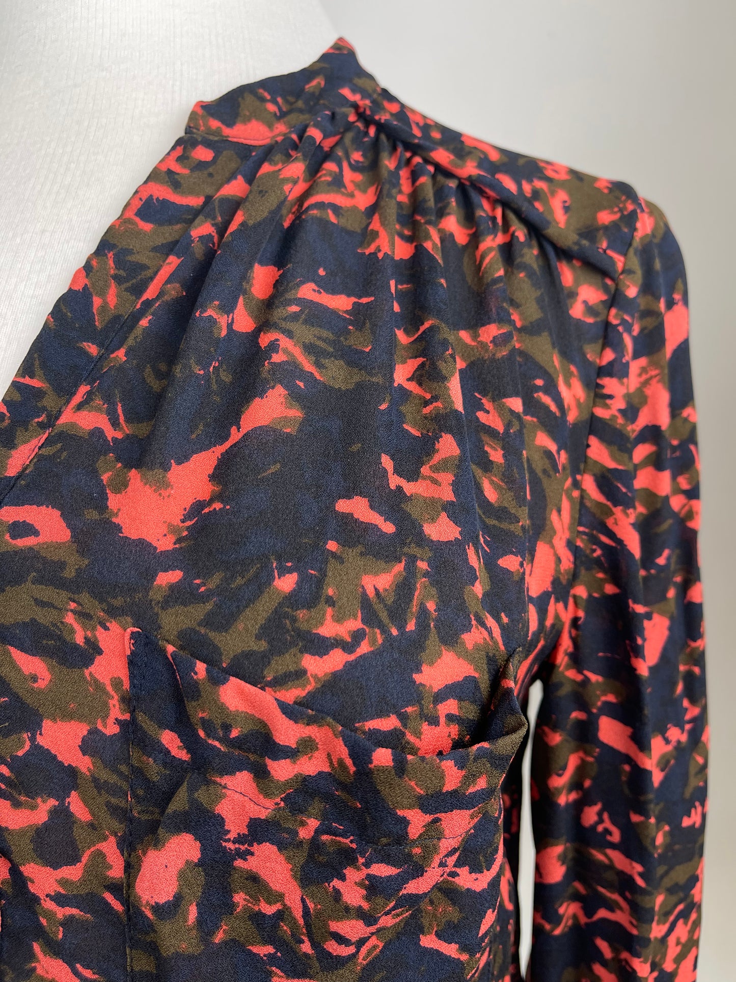 Orange, Navy and Khaki Silk Blouse by Whistles | Size S