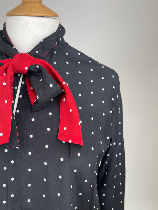 Black Pussy Bow Blouse with White Spot and Red Accents by Paul Smith | Size S