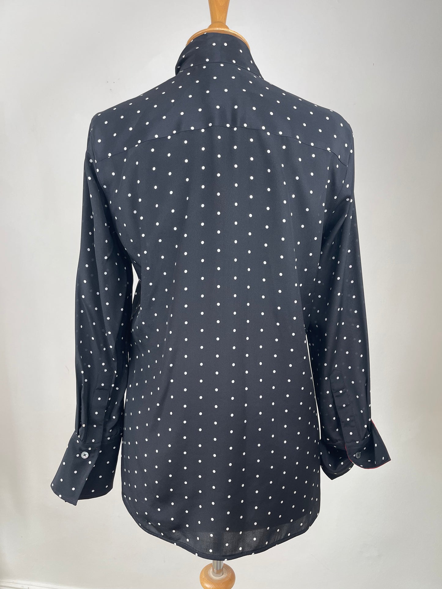 Black Pussy Bow Blouse with White Spot and Red Accents by Paul Smith | Size S