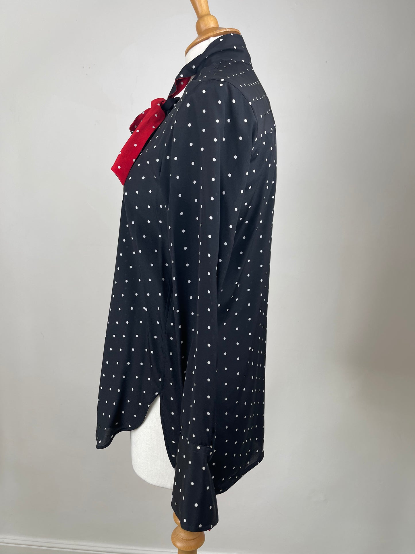 Black Pussy Bow Blouse with White Spot and Red Accents by Paul Smith | Size S