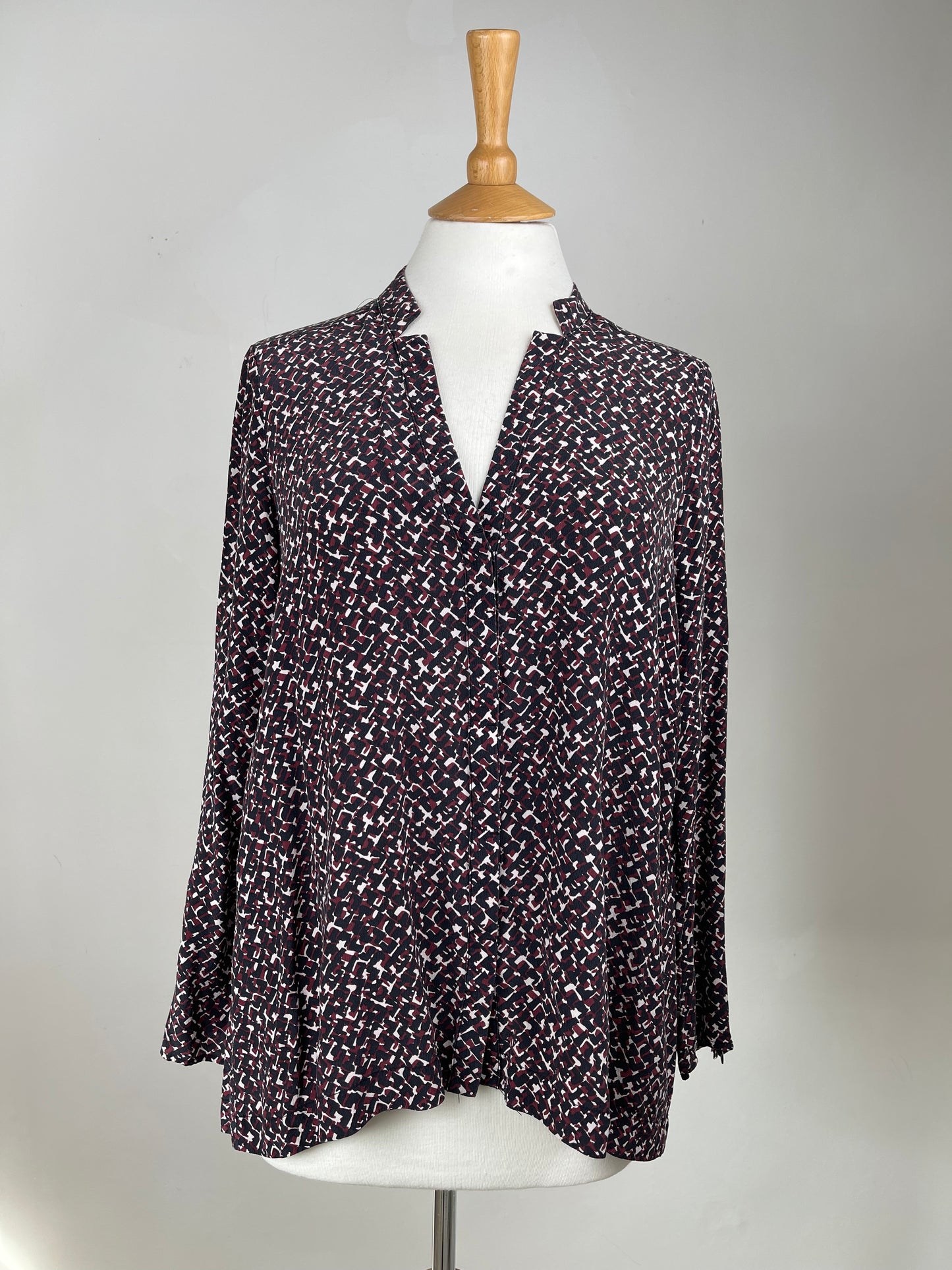 Burgundy, Black, White Silk Blouse by Gerard Darel | Size M