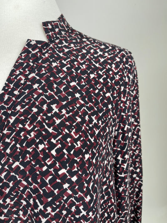 Burgundy, Black, White Silk Blouse by Gerard Darel | Size M