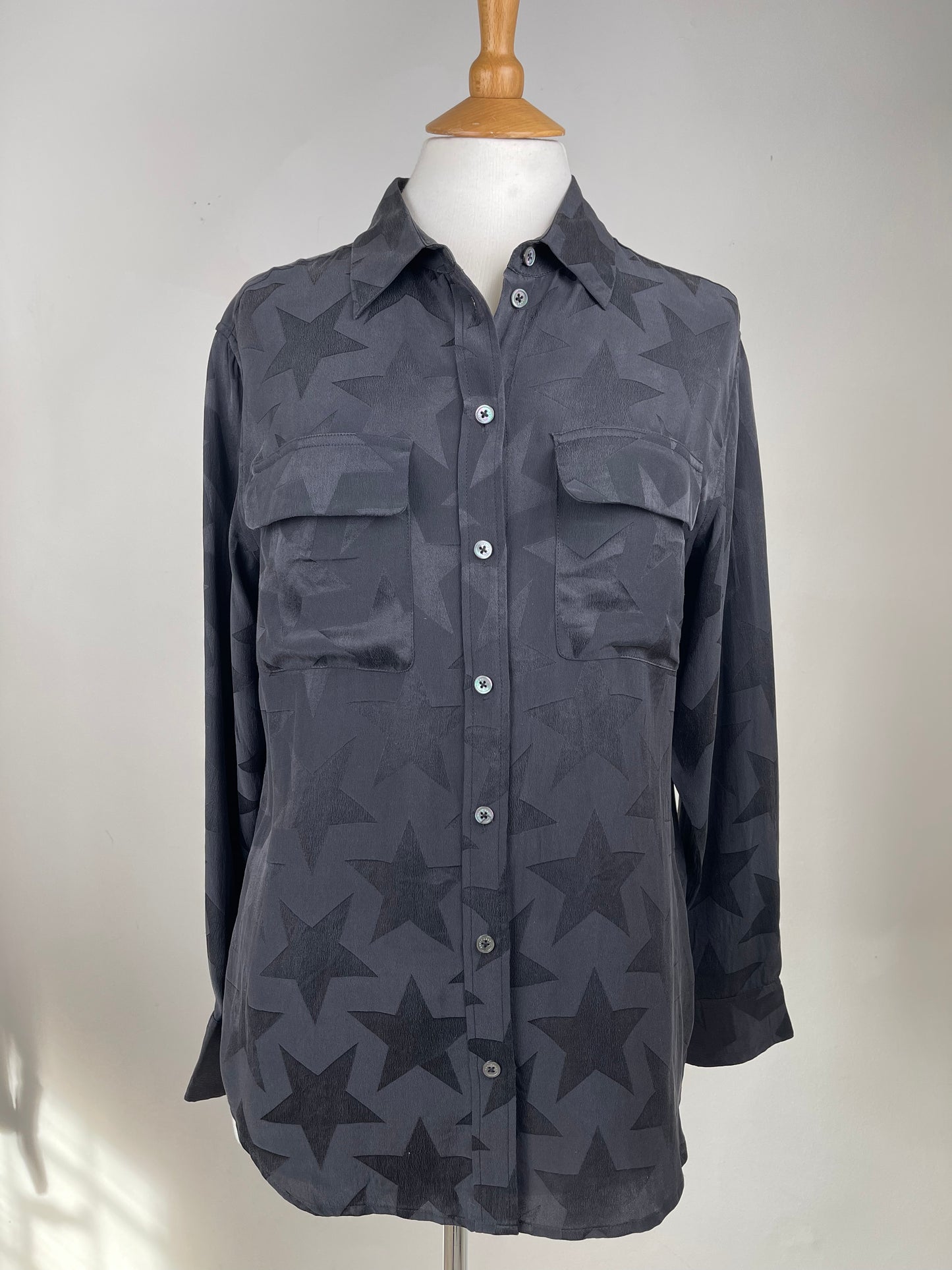 Black Silk Blouse with Star Design by Equipment | Size S